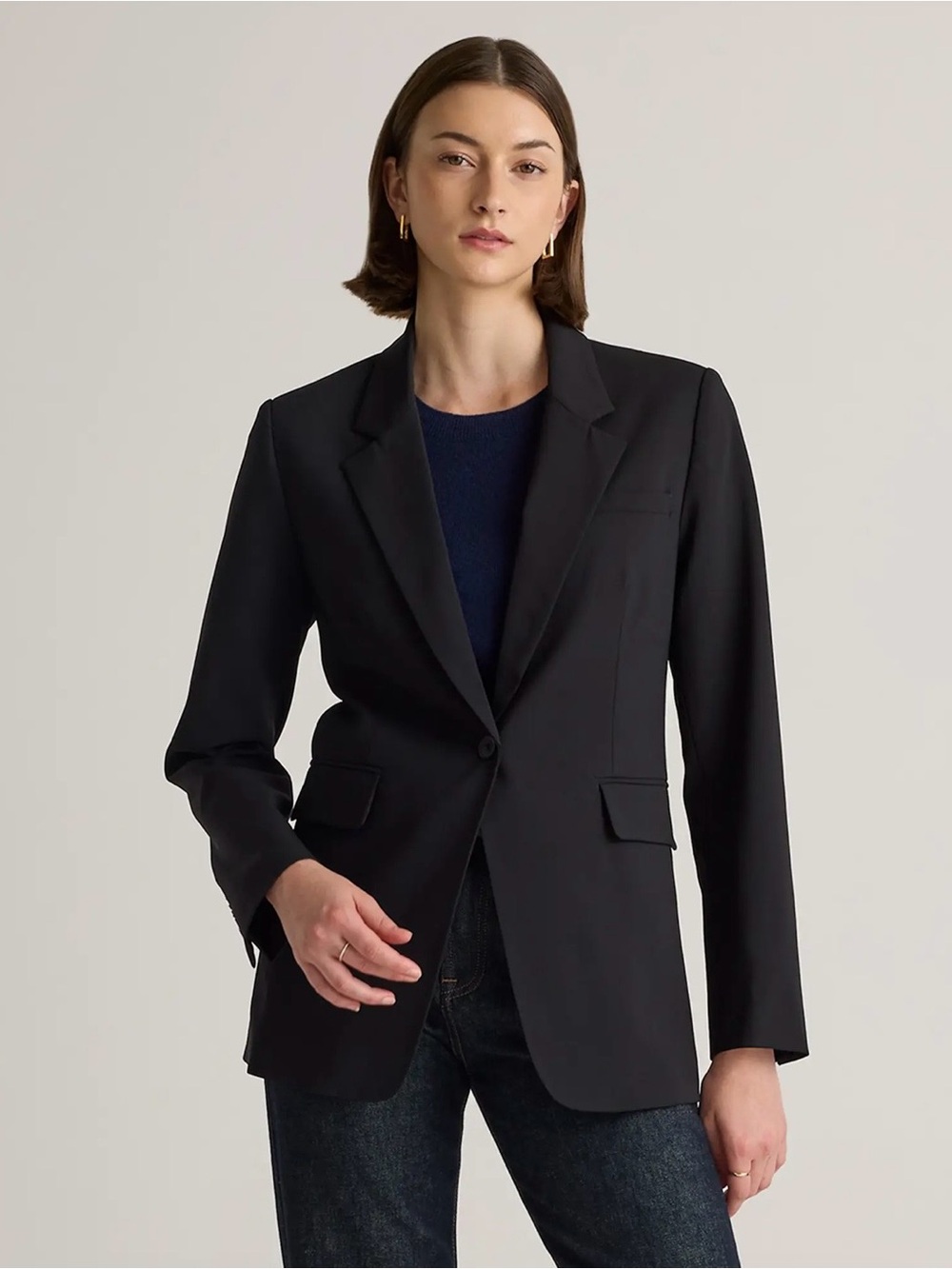 NWT Quince Italian Wool Long Blazer black Med